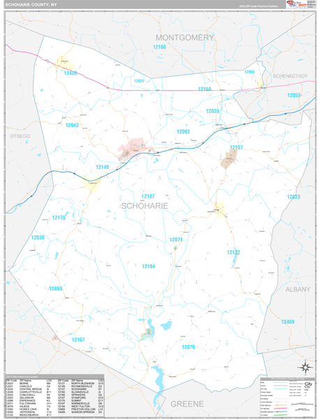 Schoharie County, NY Wall Map Premium Style