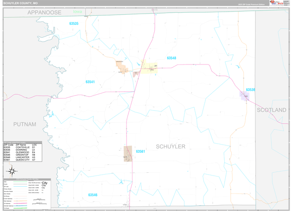 Schuyler County, MO Wall Map Premium Style