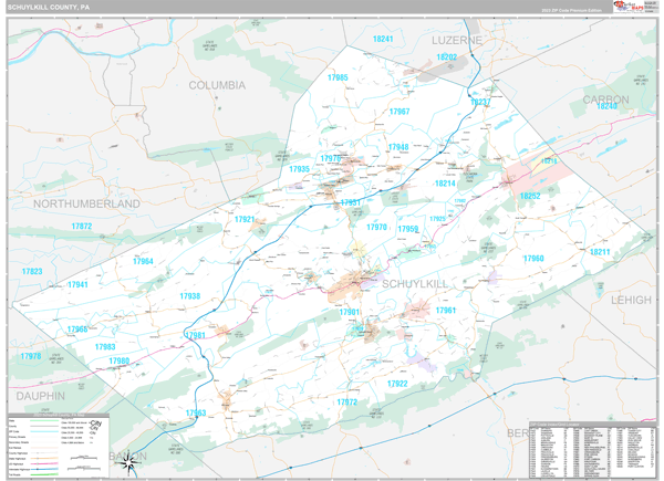 Schuylkill County Wall Map Premium Style