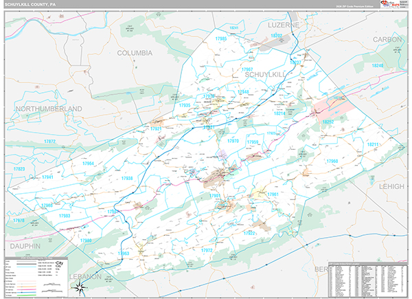 Schuylkill County, PA Wall Map Premium Style