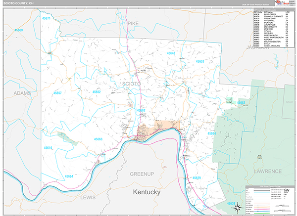 Scioto County, OH Zip Code Map