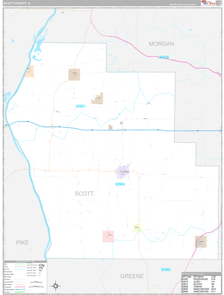 Scott County, IL Carrier Route Wall Map
