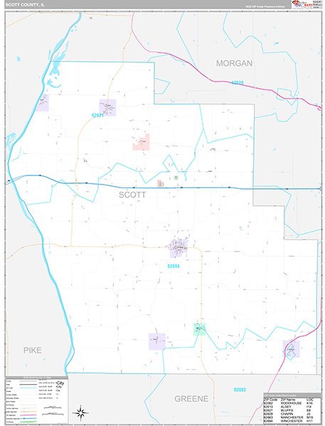 Scott County, IL Zip Code Map
