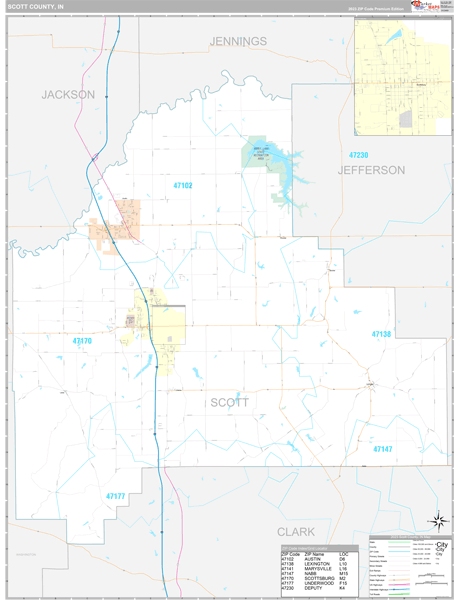 Scott County, IN Wall Map Premium Style
