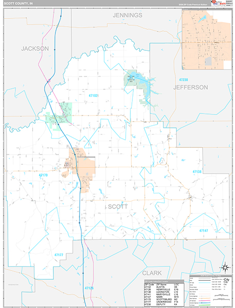 Scott County, IN Zip Code Map