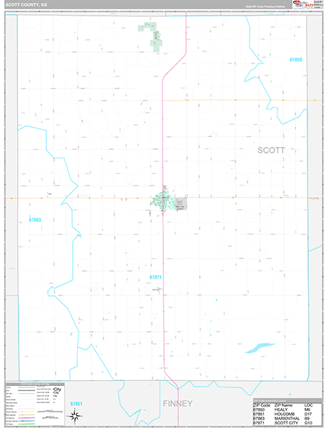 Scott County, KS Zip Code Map