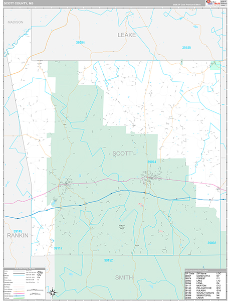 Scott County, MS Zip Code Map