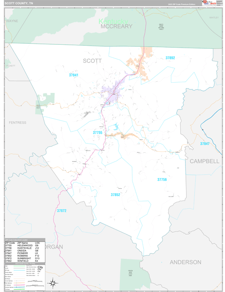 Scott County, TN Wall Map