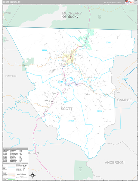 Scott County, TN Zip Code Map