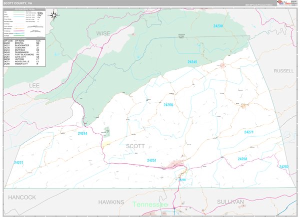 Scott County, VA Carrier Route Wall Map