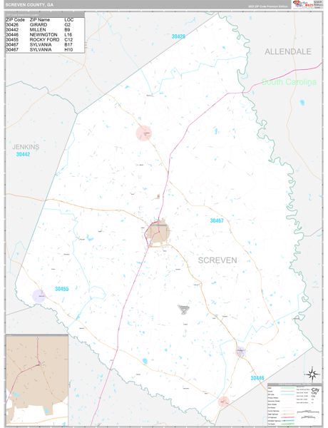Screven County, GA Wall Map