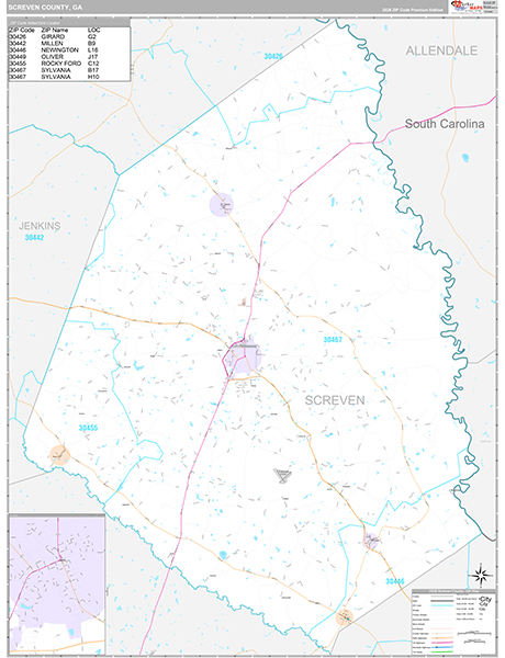 Screven County, GA Zip Code Map