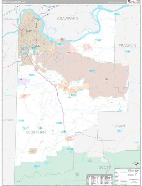 Sebastian County, AR Zip Code Map