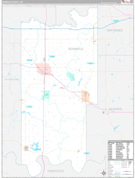Seminole County, OK Carrier Route Wall Map
