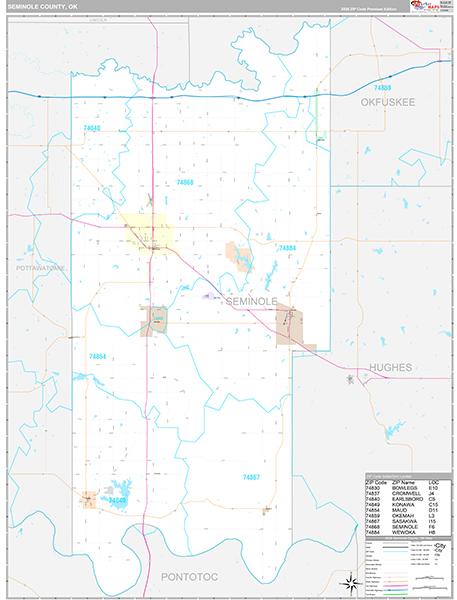 Seminole County, OK Wall Map