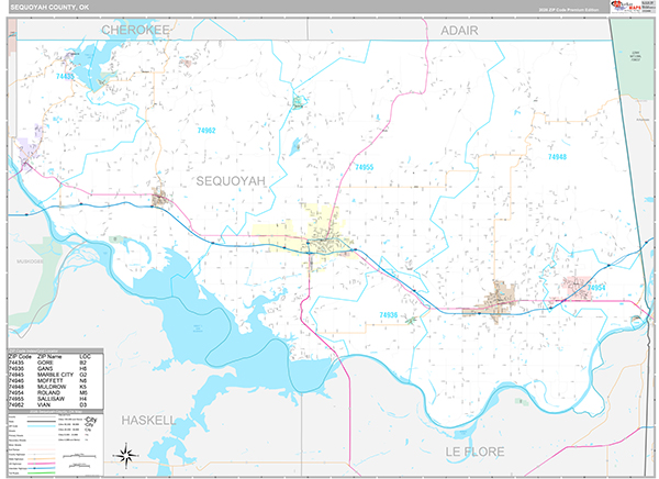 Sequoyah County, OK Wall Map
