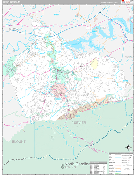 Sevier County, TN Zip Code Map