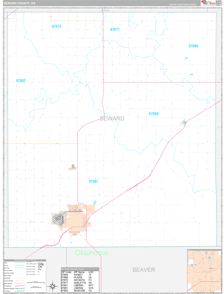 Seward County, KS Carrier Route Wall Map