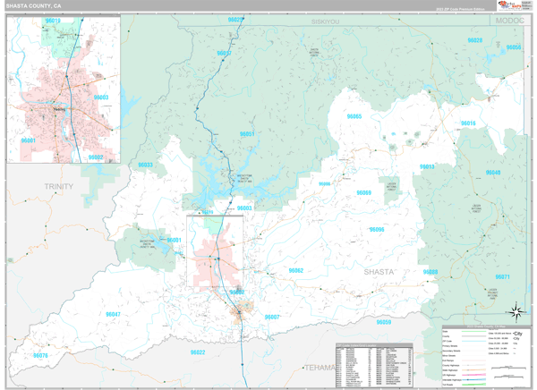 Shasta County, CA Carrier Route Wall Map