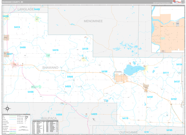 Shawano County, WI Zip Code Map