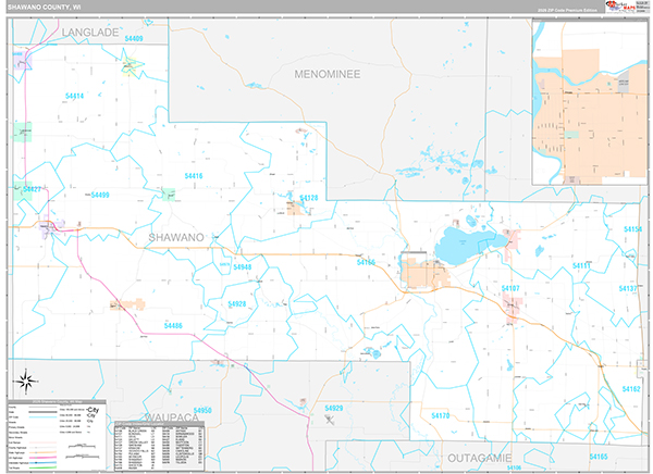 Shawano County, WI Wall Map