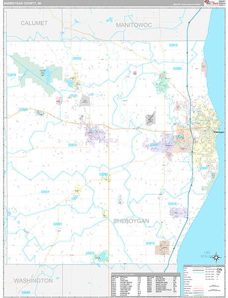Sheboygan County, WI Wall Map