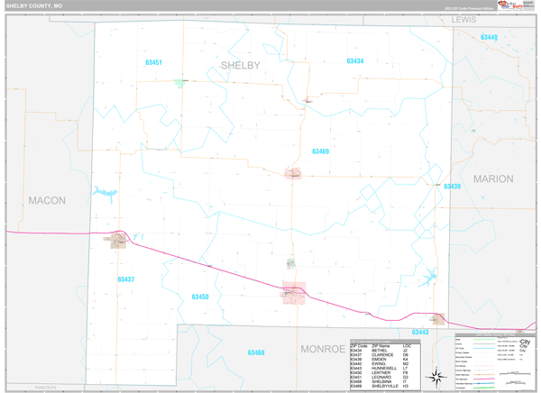 Shelby County, MO Wall Map Premium Style