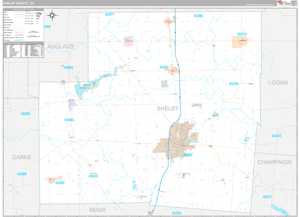 Shelby County, OH Wall Map Premium Style