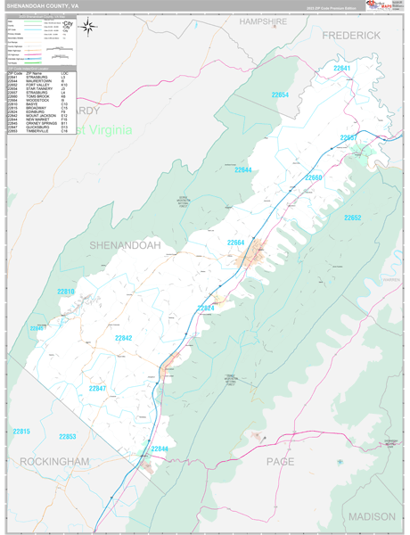 Shenandoah County, VA Wall Map Premium Style