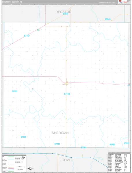 Sheridan County, KS Carrier Route Wall Map