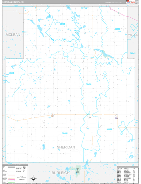 Sheridan County, ND Wall Map Premium Style