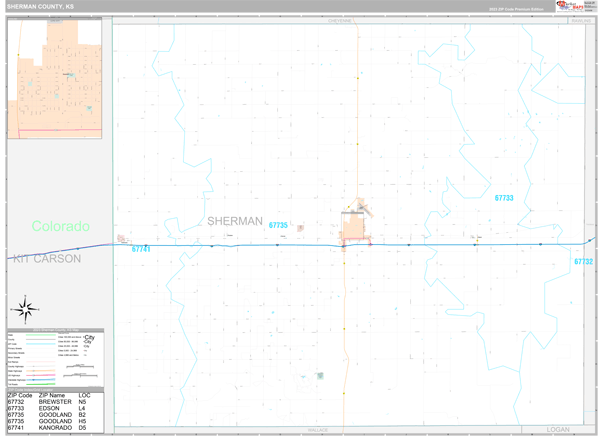 Sherman County Wall Map Premium Style