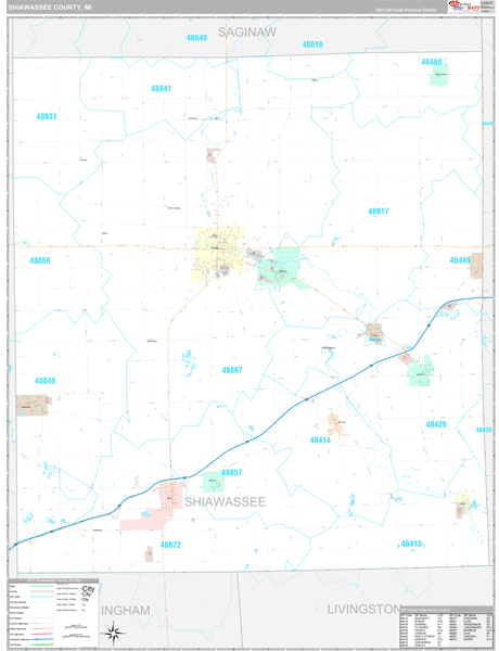 Shiawassee County, MI Carrier Route Wall Map