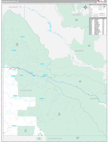 Shoshone County, ID Carrier Route Wall Map