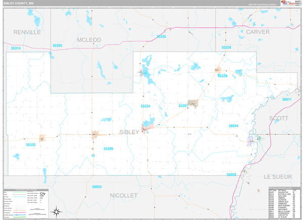 Sibley County, MN Carrier Route Wall Map
