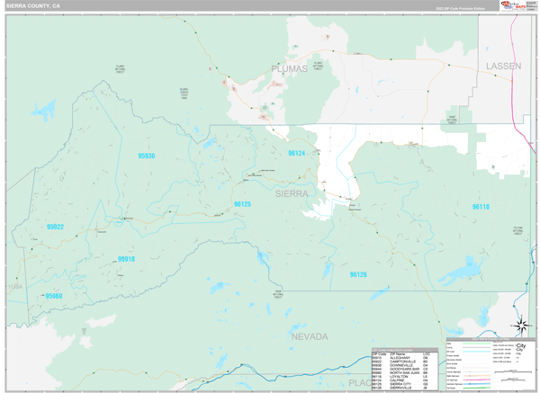 Sierra County Wall Map Premium Style