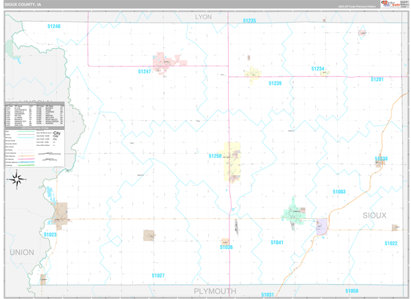 Sioux County Wall Map Premium Style