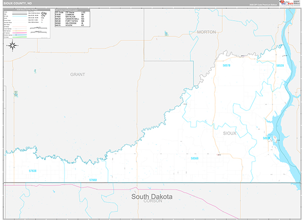 Sioux County, ND Wall Map Premium Style