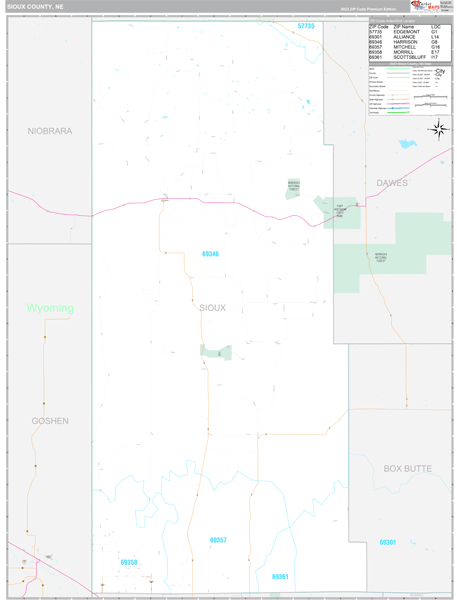 Sioux County, NE Wall Map Premium Style