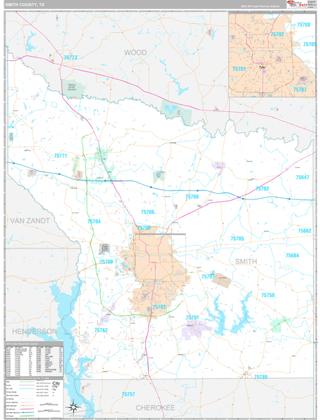 Smith County, TX Wall Map