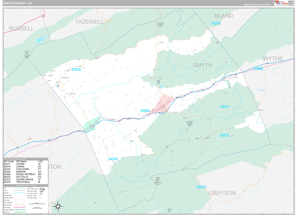 Smyth County, VA Carrier Route Wall Map Premium Style by MarketMAPS