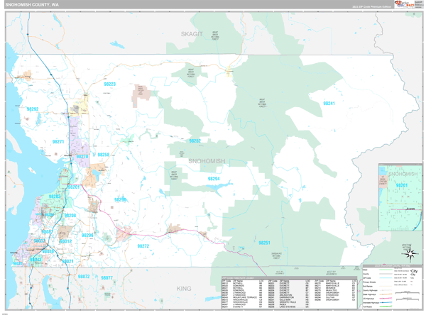 Snohomish County, WA Carrier Route Wall Map