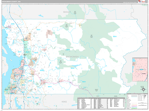 Snohomish County, WA Wall Map Premium Style