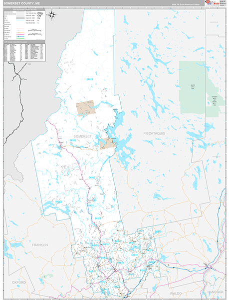 Somerset County, ME Wall Map Premium Style