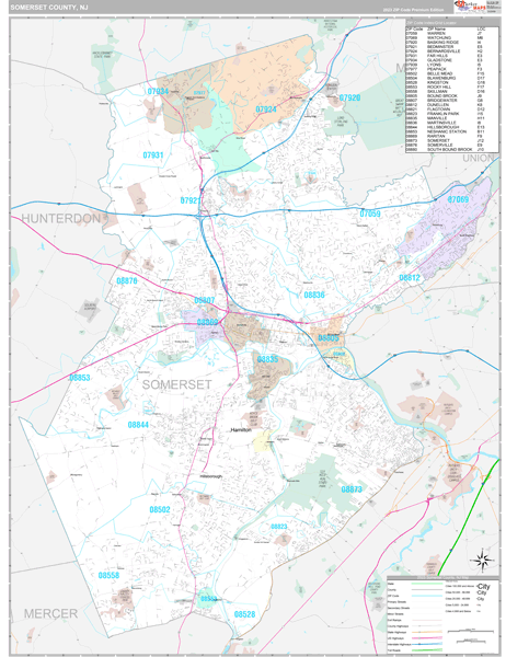 Somerset County, NJ Carrier Route Wall Map