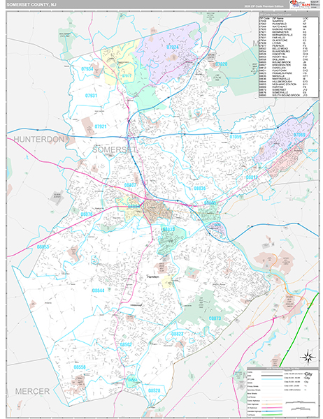 Somerset County, NJ Zip Code Map
