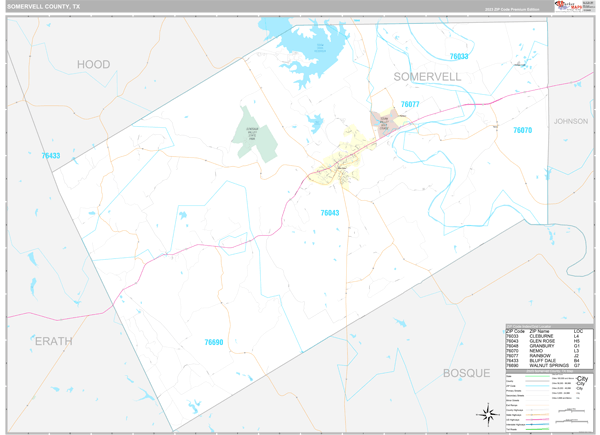 Somervell County, TX Carrier Route Wall Map