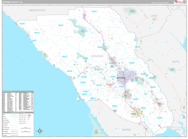 Sonoma County Wall Map Premium Style
