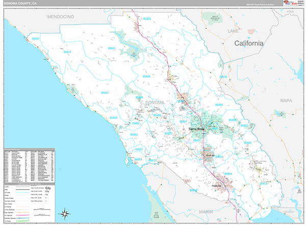 Sonoma County, CA Map Premium Style