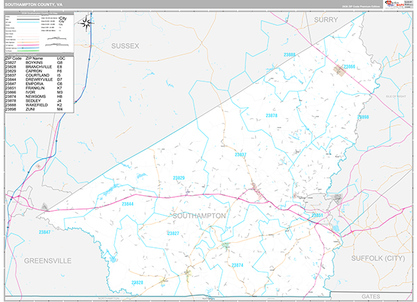 Southampton County, VA Wall Map